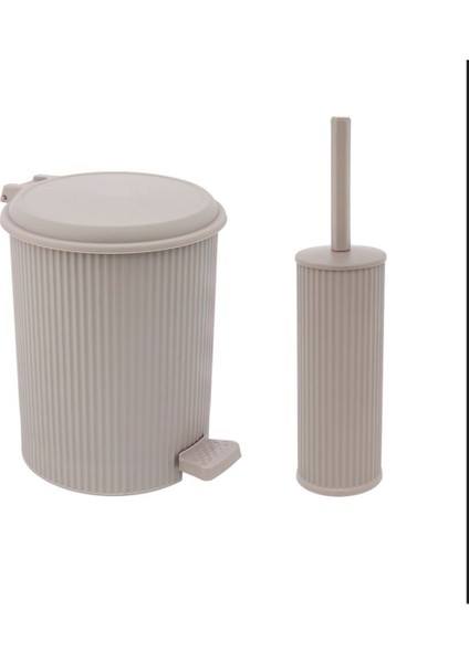 Bej Pedallı Çöp Kovası ve Klozet Fırçası Seti fiyatları