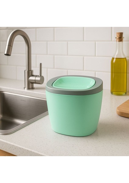 Renkli 14 cm Mini Tezgah Üstü Döner Kapaklı Plastik Çöp Kovası