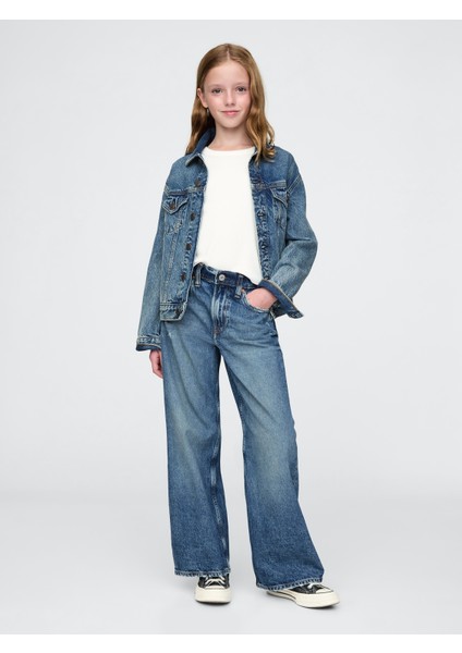 Kız Çocuk Mavi Low Rise Stride Wide-Leg Jean Pantolon