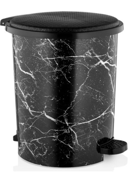 Şık Siyah Mermer Desenli Pedallı 8l Çöp Kovası