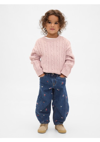 Kız Bebek Çiçek Desenli Çiçekli Horseshoe Jean Pantolon