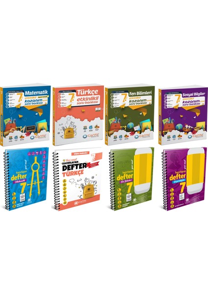 Çanta 2025 7. Sınıf Matematik + Türkçe + Fen + Sosyal Etkinlikli Soru + Defter Seti 8 Kitap
