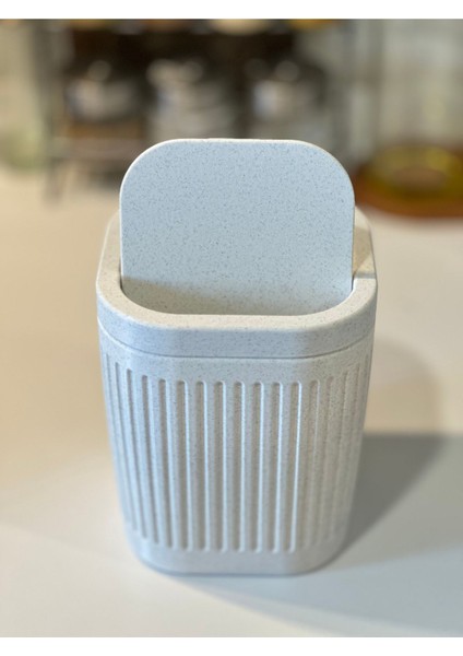 Mermer Beyaz Masaüstü Çöp Kutusu, 15CM, Açılır Kapanır, Mutfak ve Banyo Için