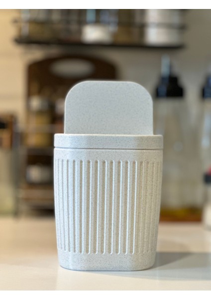 Mermer Beyaz Masaüstü Çöp Kutusu, 15CM, Açılır Kapanır, Mutfak ve Banyo Için modelleri