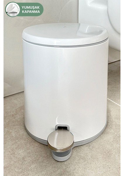 6 Litre Pedallı Klozet ve Mutfak Çöp Kovası, Beyaz ve Gri Renkli, Şık ve Pratik Kullanım