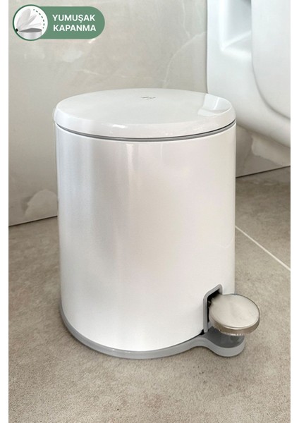 6 Litre Pedallı Klozet ve Mutfak Çöp Kovası, Beyaz ve Gri Renkli, Şık ve Pratik Kullanım fiyatları