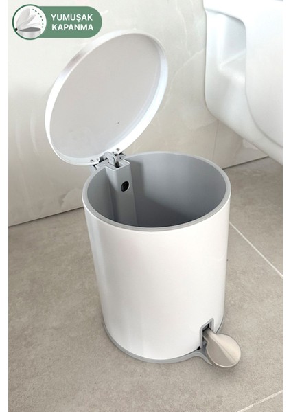 6 Litre Pedallı Klozet ve Mutfak Çöp Kovası, Beyaz ve Gri Renkli, Şık ve Pratik Kullanım fırsatları