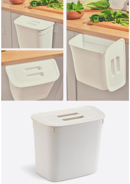 7 Litrelik Kapaklı ve Askılı Dolap Içi Çöp Kutusu, Bej Renk