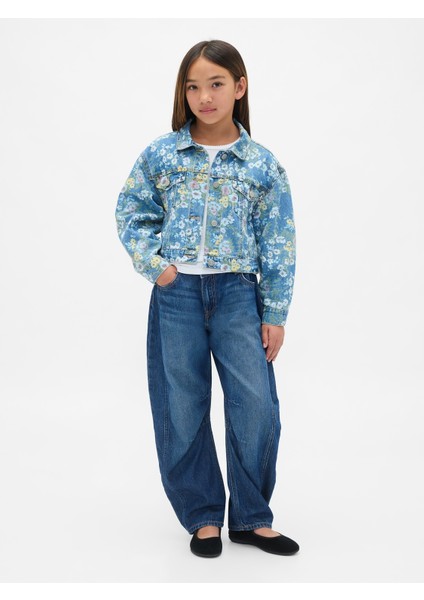 Kız Çocuk Çiçek Desenli Balloon-Sleeve Floral Denim Ceket fırsatları