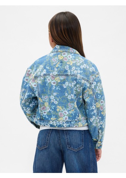 Kız Çocuk Çiçek Desenli Balloon-Sleeve Floral Denim Ceket indirimleri