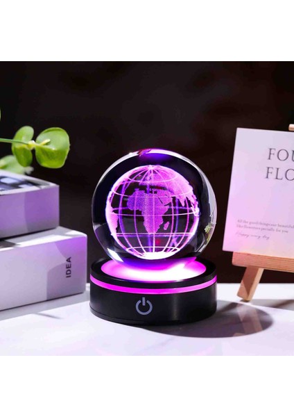 Kendi Etrafında Dönen Işıklı Kristal Kar Küresi Usb’li 3D Lazer Tasarım LED Küre Lamba Renkli Dokunmatik Power Tuşlu Yeni Nesil Hediyelik Dekor