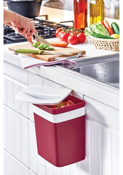 Kırmızı Renkli 4lt Dolap Üstü Çöp Kovası, Pratik ve Şık Tasarım