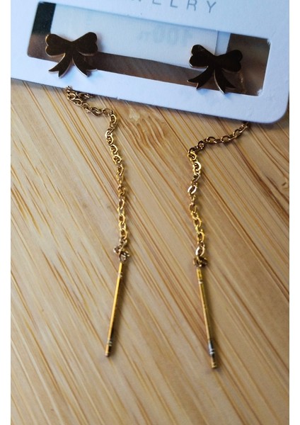 Gold Renk Metalik Figürlü Sallantılı Küpe