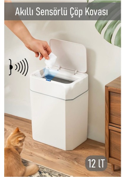Sensörlü Hijyenik Sessiz Kapaklı Çöp Kutusu, Beyaz, Pratik ve Şık Tasarım fiyatları
