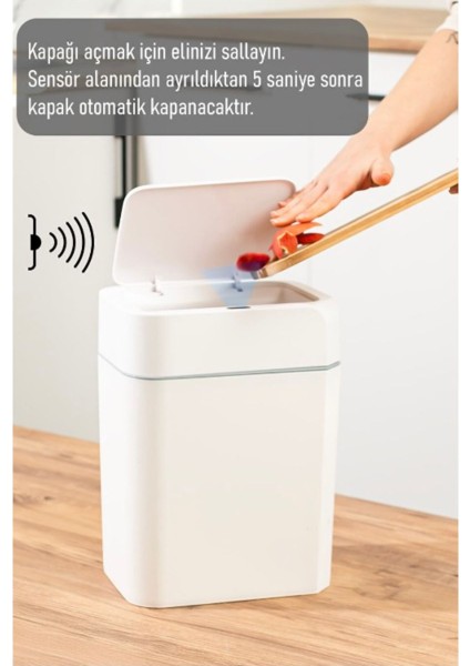 Sensörlü Hijyenik Sessiz Kapaklı Çöp Kutusu, Beyaz, Pratik ve Şık Tasarım modelleri