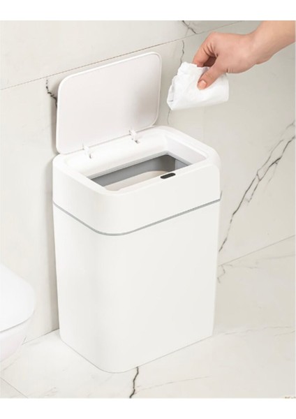 Sensörlü Hijyenik Sessiz Kapaklı Çöp Kutusu, Beyaz, Pratik ve Şık Tasarım fırsatları