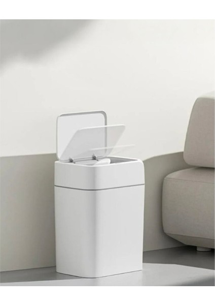 Sensörlü Hijyenik Sessiz Kapaklı Çöp Kutusu, Beyaz, Pratik ve Şık Tasarım