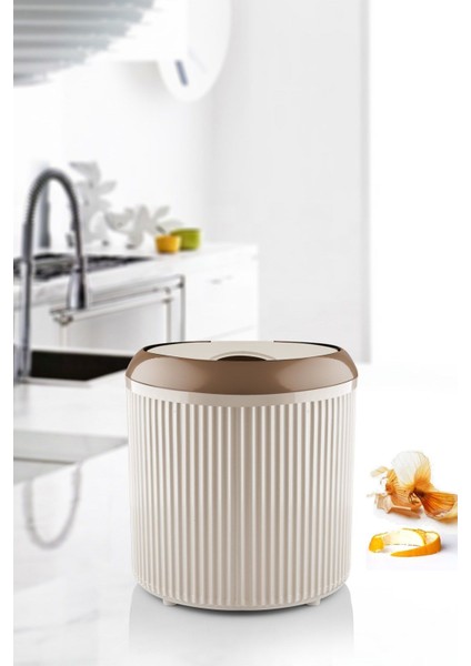 Çizgili Yuvarlak 3.5 Litre Çöp Kovası, Banyo ve Mutfak Için, Manuel Kapakli