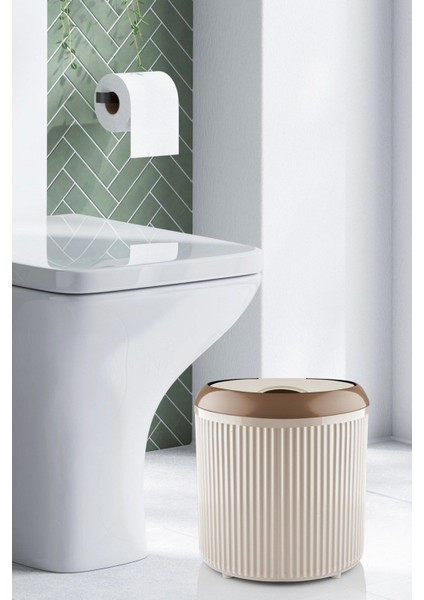 Çizgili Yuvarlak 3.5 Litre Çöp Kovası, Banyo ve Mutfak Için, Manuel Kapakli fiyatları