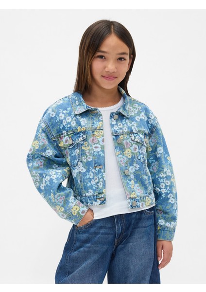 Kız Çocuk Çiçek Desenli Balloon-Sleeve Floral Denim Ceket fiyatları