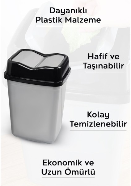 Gri Çift Kapaklı Kelebek Çöp Kovası 5 Litre, Şık ve Kullanışlı Tezgah Üstü Tasarım modelleri