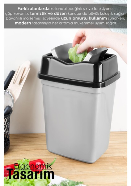 Gri Çift Kapaklı Kelebek Çöp Kovası 5 Litre, Şık ve Kullanışlı Tezgah Üstü Tasarım fırsatları