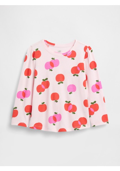 Kız Bebek Pembe Puff Sleeve Bisiklet Yaka T-Shirt