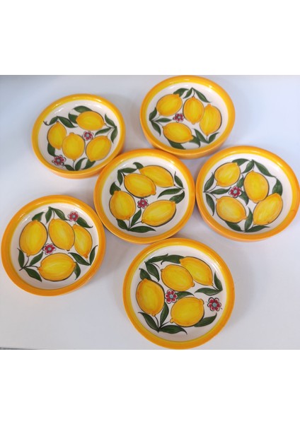 El Yapımı Limon Desenli 6'lı 12 cm Çerezlik Reçellik Sunumluk Seramik Kahvaltı Tabağı fiyatları