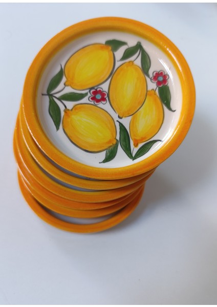 El Yapımı Limon Desenli 6'lı 12 cm Çerezlik Reçellik Sunumluk Seramik Kahvaltı Tabağı fırsatları