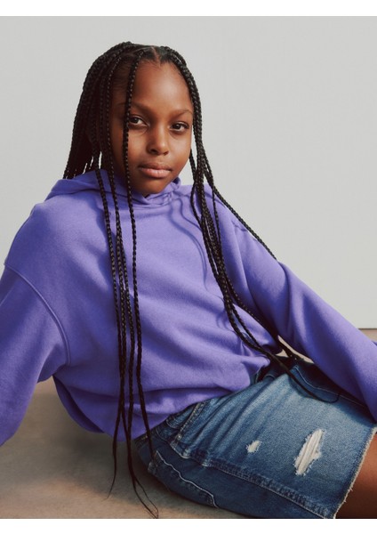 Kız Çocuk Mor Vintage Soft Oversized Bubble Sweatshirt