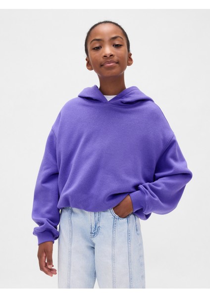 Kız Çocuk Mor Vintage Soft Oversized Bubble Sweatshirt modelleri