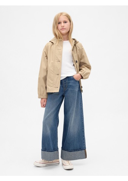 Kız Çocuk Mavi Low Rise Easy Wide-Leg Baggy Jean