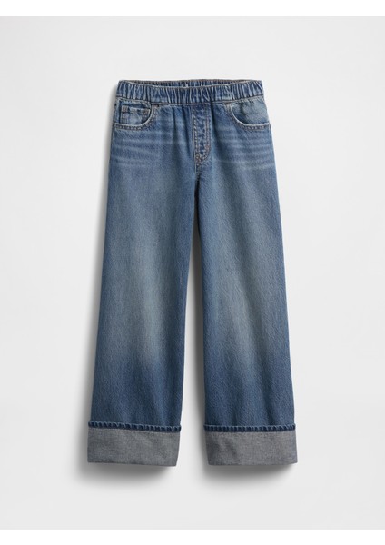 Kız Çocuk Mavi Low Rise Easy Wide-Leg Baggy Jean