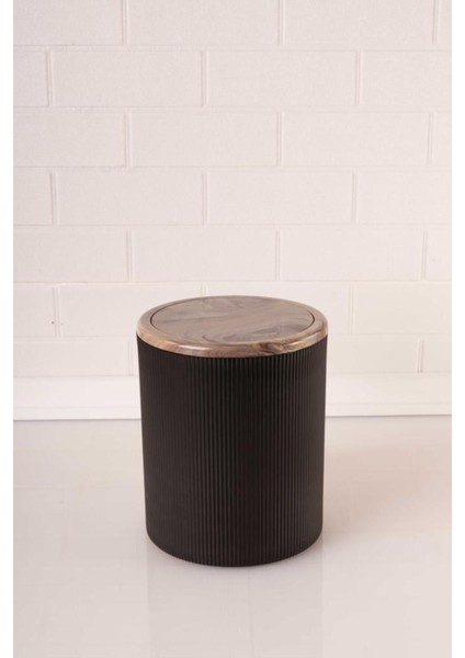 Mermer Desenli Yuvarlak Banyo ve Mutfak Çöp Kovası, 6 Lt, Siyah