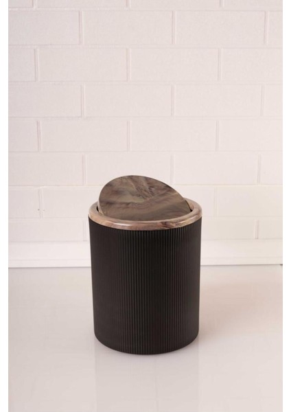 Mermer Desenli Yuvarlak Banyo ve Mutfak Çöp Kovası, 6 Lt, Siyah fiyatları