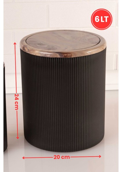 Mermer Desenli Yuvarlak Banyo ve Mutfak Çöp Kovası, 6 Lt, Siyah modelleri