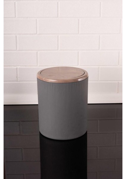 Mermer Desenli Yuvarlak Banyo ve Mutfak Çöp Kovası, 6 Lt, Siyah indirimleri