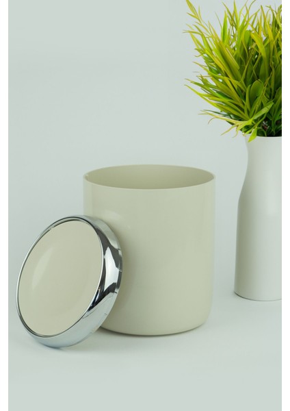 Şık Bej Krom Dekorlu Döner Kapaklı 6 Lt Çöp Kovası, Ofis ve Mutfak Için Ideal fiyatları