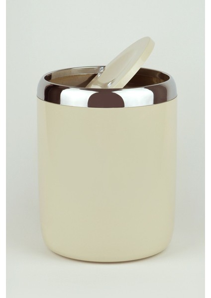 Şık Bej Krom Dekorlu Döner Kapaklı 6 Lt Çöp Kovası, Ofis ve Mutfak Için Ideal fırsatları