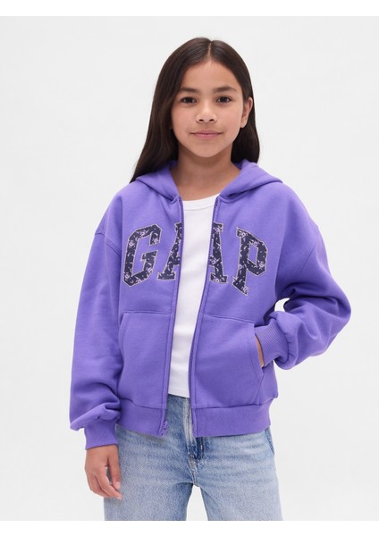 Kız Çocuk Mavi Vintagesoft Logo Fermuarlı Sweatshirt