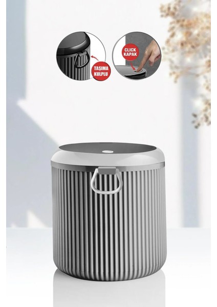Mini 4l Tezgah Üstü Click Kapaklı Çöp Kovası, Şık ve Pratik Kullanım Sağlar.