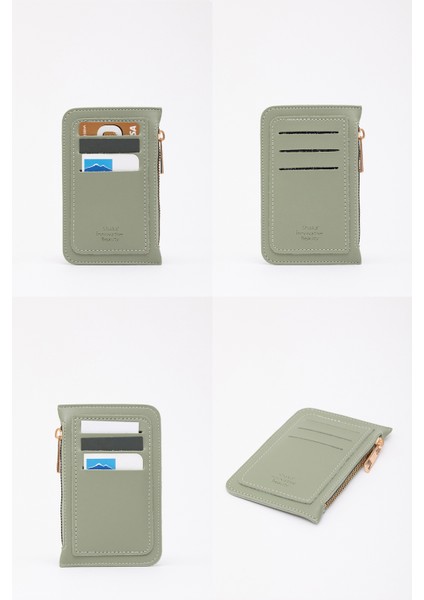 Mint Yeşil SHK101 Suni Deri 6 Kartlık ve Fermuarlı Para Bölmeli Kartlık Cüzdan