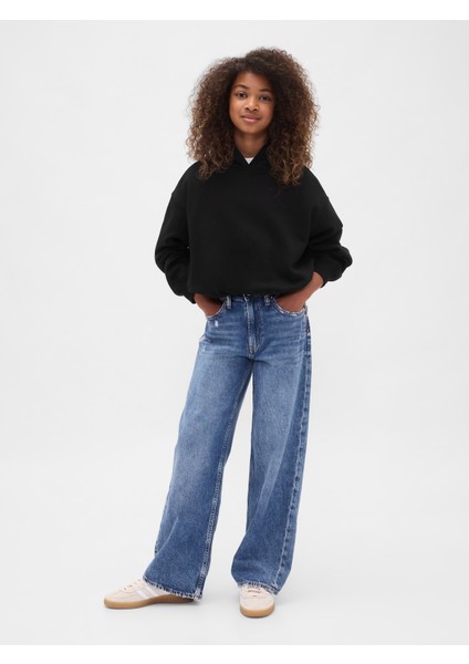 Kız Çocuk Siyah Vintage Soft Oversized Bubble Sweatshirt modelleri