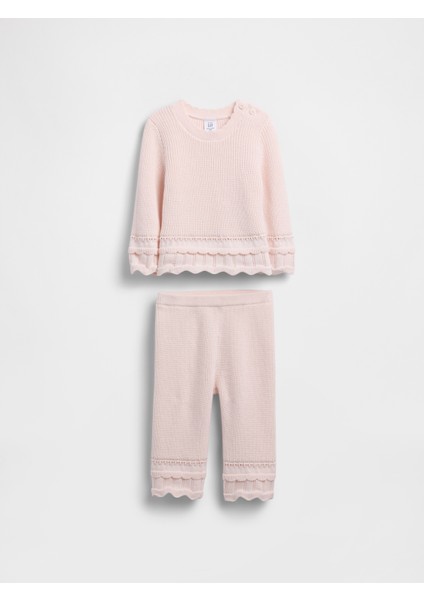 Bebek Pembe Scalloped Sweater Outfit Set