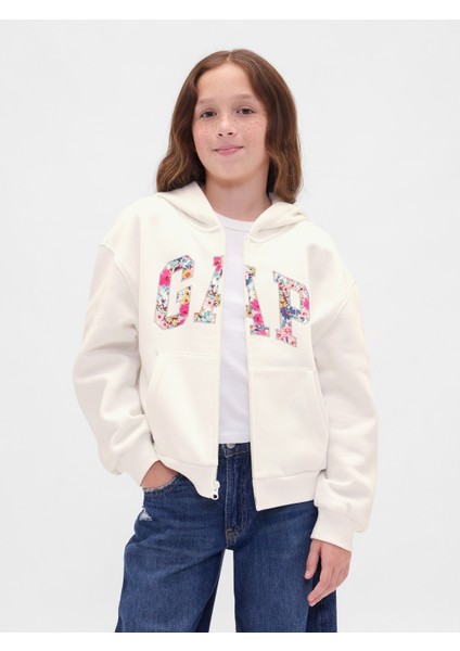 Kız Çocuk Beyaz Vintagesoft Logo Fermuarlı Sweatshirt