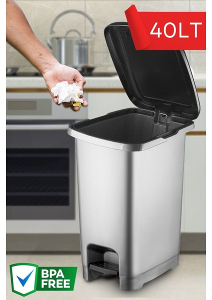 40 Lt Eco Pedallı Çöp Kovası Gri, Şık ve Kullanışlı Ev ve Ofis Çözümleri