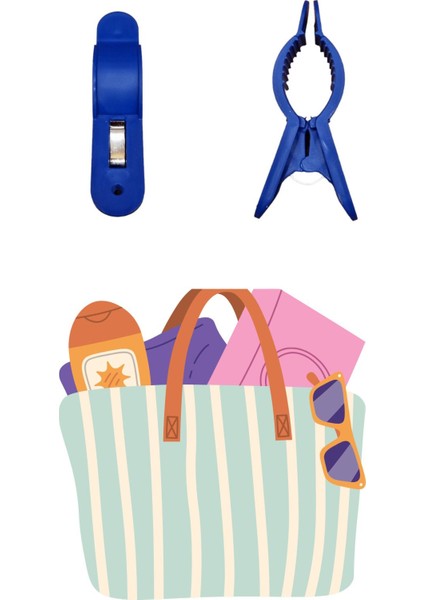 8'li Büyük Boy Plaj Havlu Mandalı, Çok Amaçlı Sabitleyici, Mavi modelleri