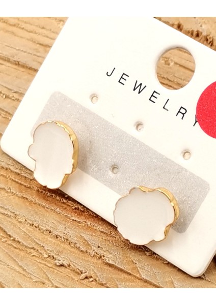 Renkli Kararmaz Beyaz Figürlü Lüks Küpe