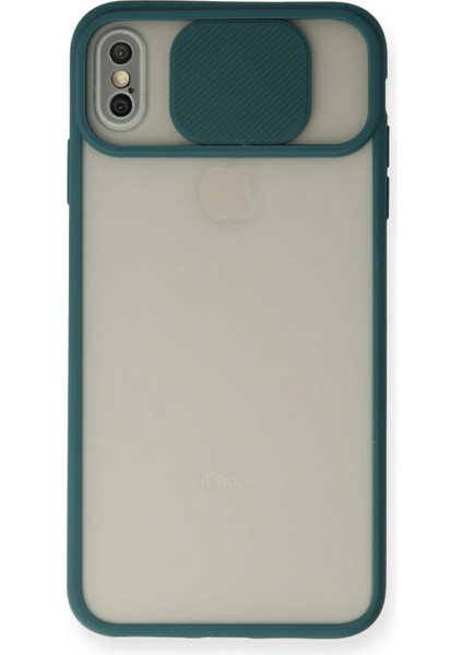 iPhone x Kılıf Palm Buzlu Kamera Sürgülü Silikon - Yeşil - 13295-7622