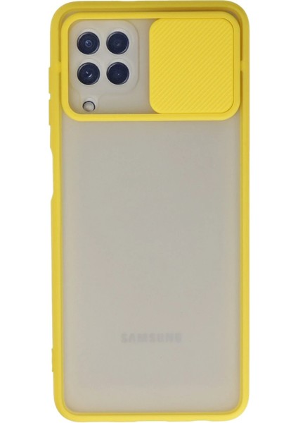 Samsung Galaxy A22 Kılıf Palm Buzlu Kamera Sürgülü Silikon - Sarı - 17357-3653